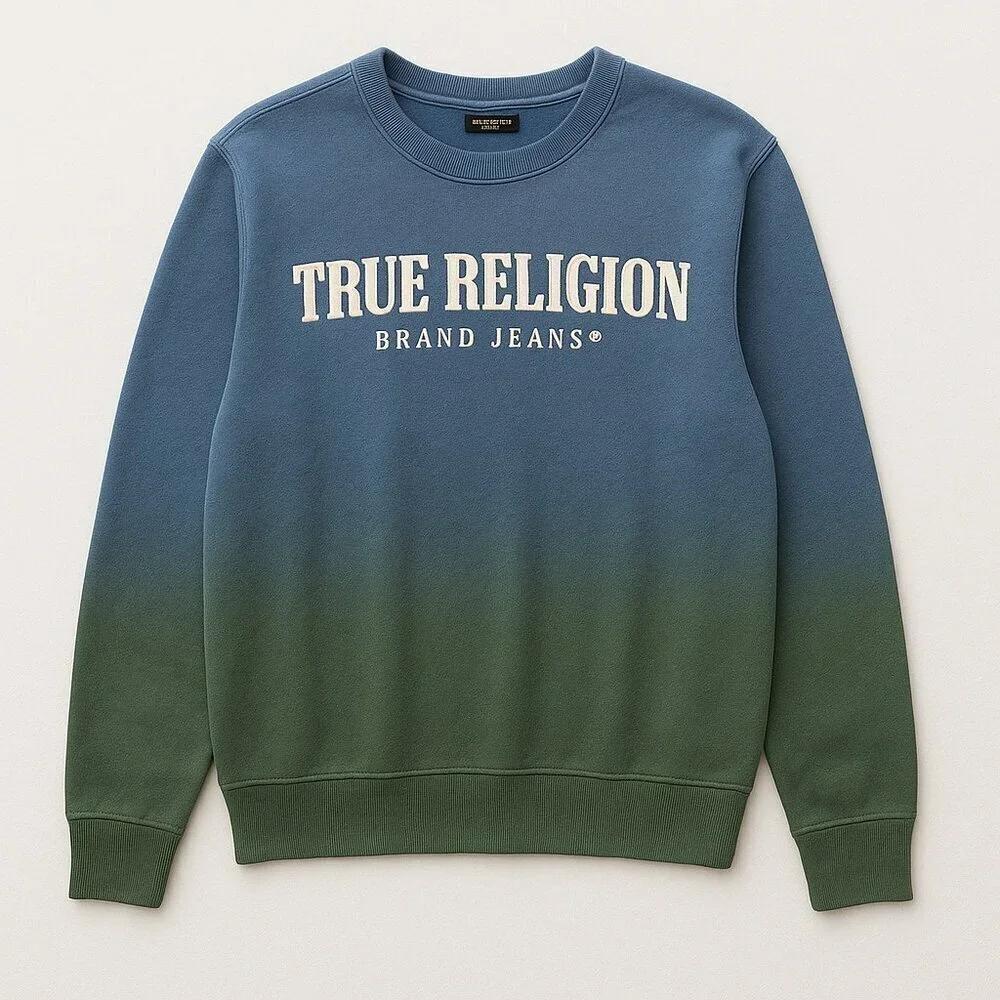 True Religion | Federal Blue Ombre Pullover Sweatshirt | Size L